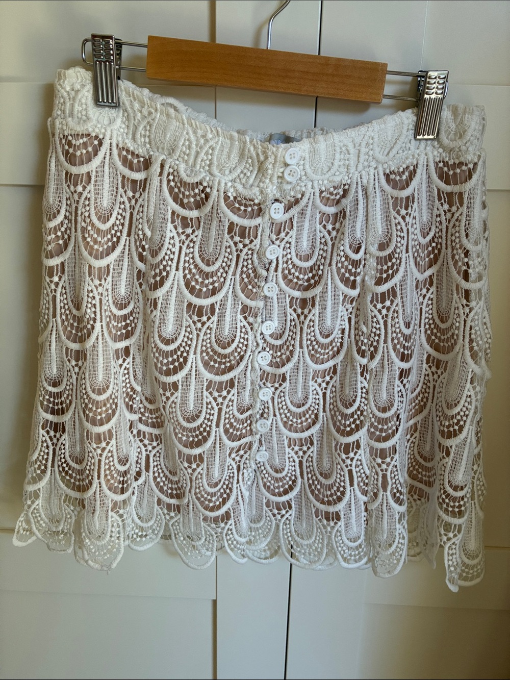 The Laundry Room White Lace Button-Front Mini Skirt